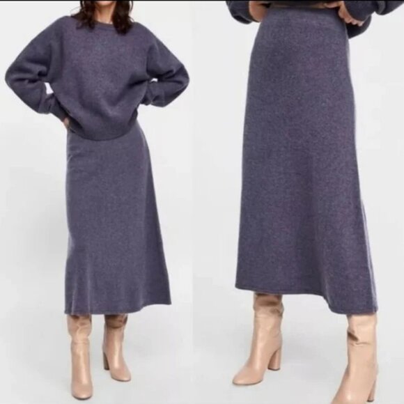 Zara Knit Limited Edition Wool Yak Sweater Knit Midi Maxi Skirt A Line Purple - Picture 2 of 9